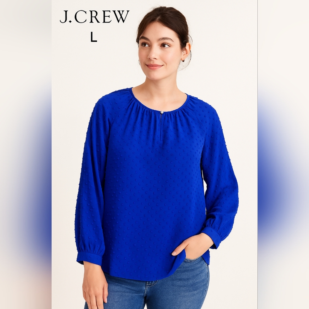 J.Crew Women’s Royal Blue Swiss Dot Blouse Long Sleeve Size L